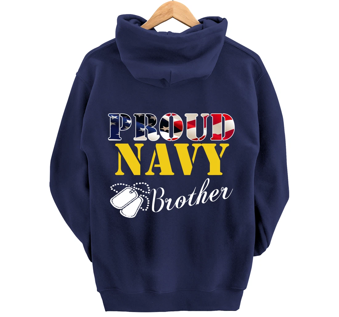 Vintage Proud Navy Brother With American Flag Gift Veteran Pullover Hoodie