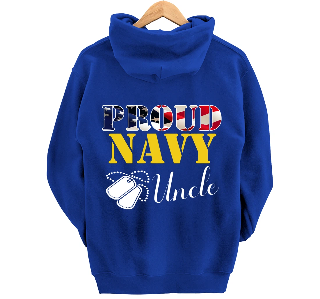 Vintage Proud Navy Uncle With American Flag Gift Veteran Pullover Hoodie