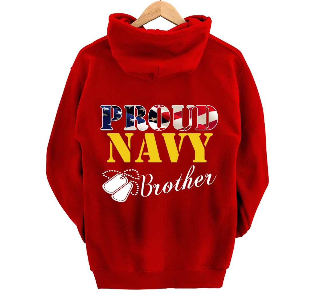 Vintage Proud Navy Brother With American Flag Gift Veteran Pullover Hoodie