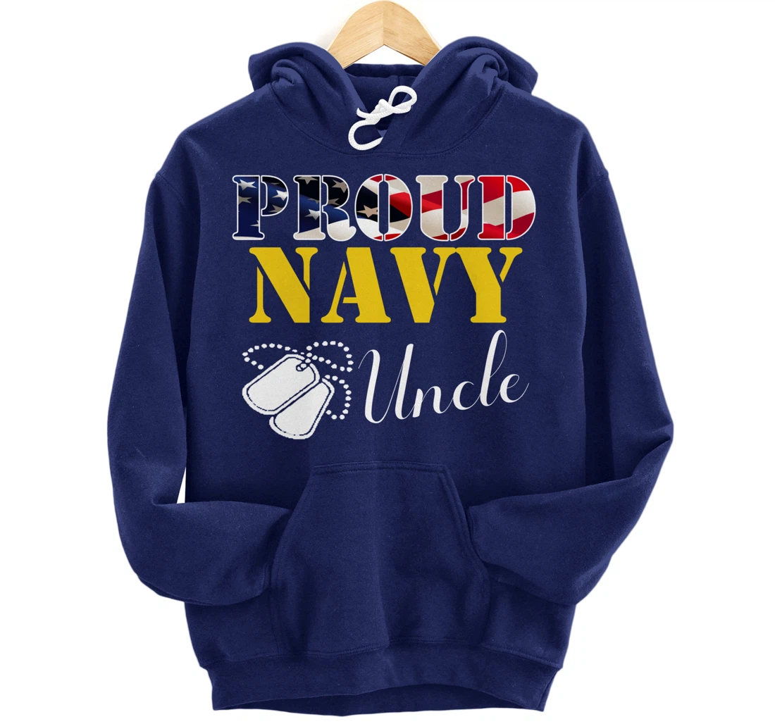 Vintage Proud Navy Uncle With American Flag Gift Veteran Pullover Hoodie