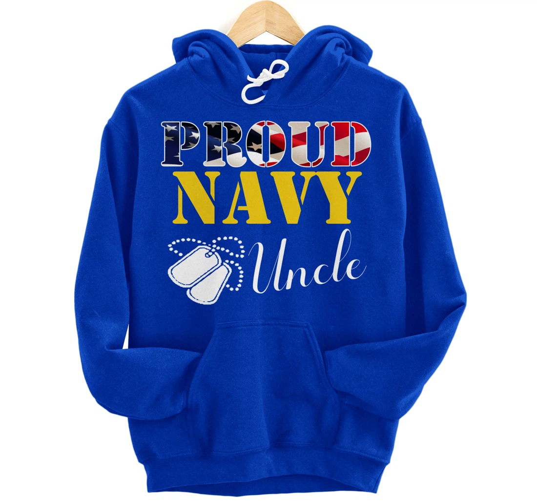 Vintage Proud Navy Uncle With American Flag Gift Veteran Pullover Hoodie