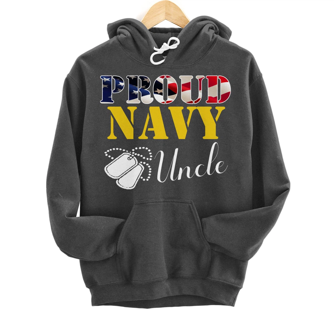 Vintage Proud Navy Uncle With American Flag Gift Veteran Pullover Hoodie