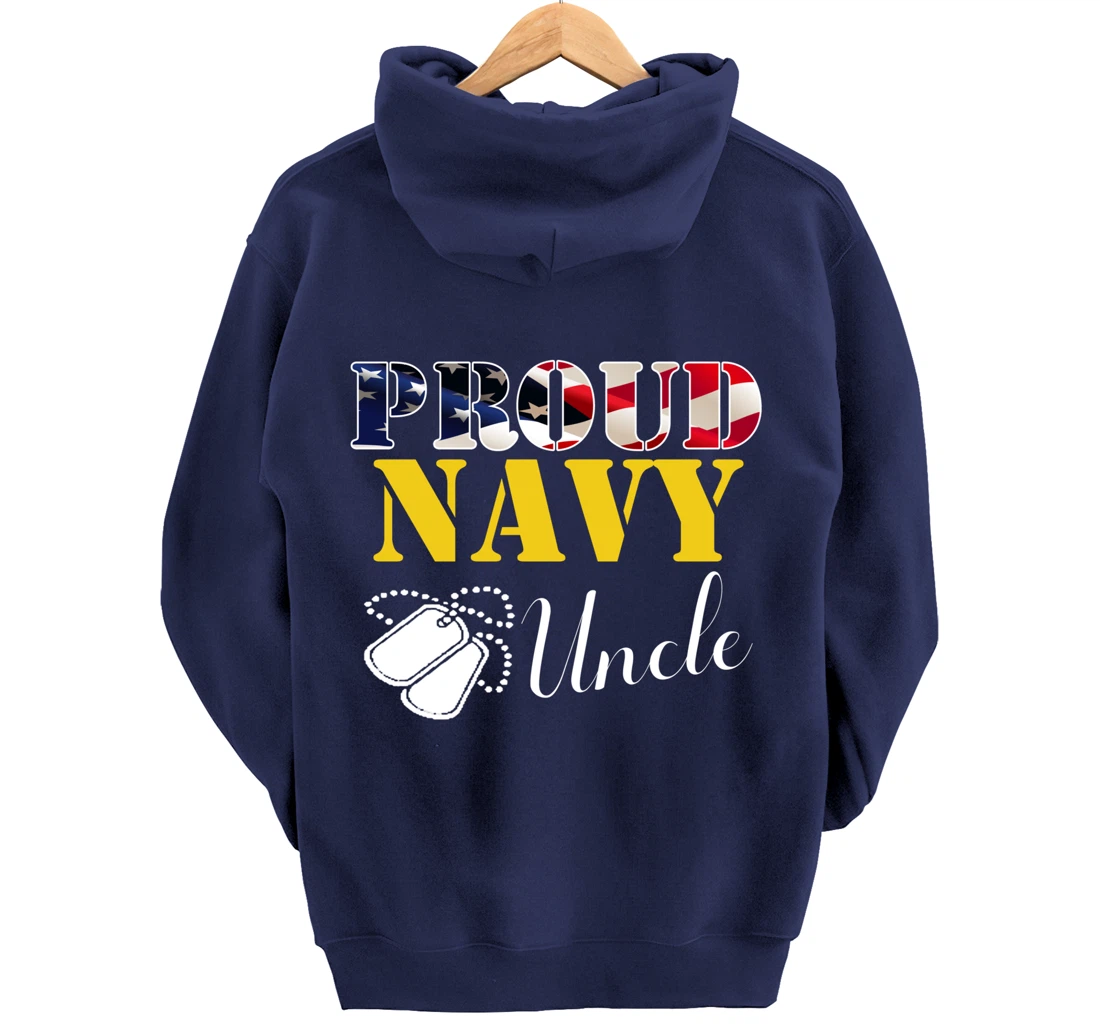 Vintage Proud Navy Uncle With American Flag Gift Veteran Pullover Hoodie