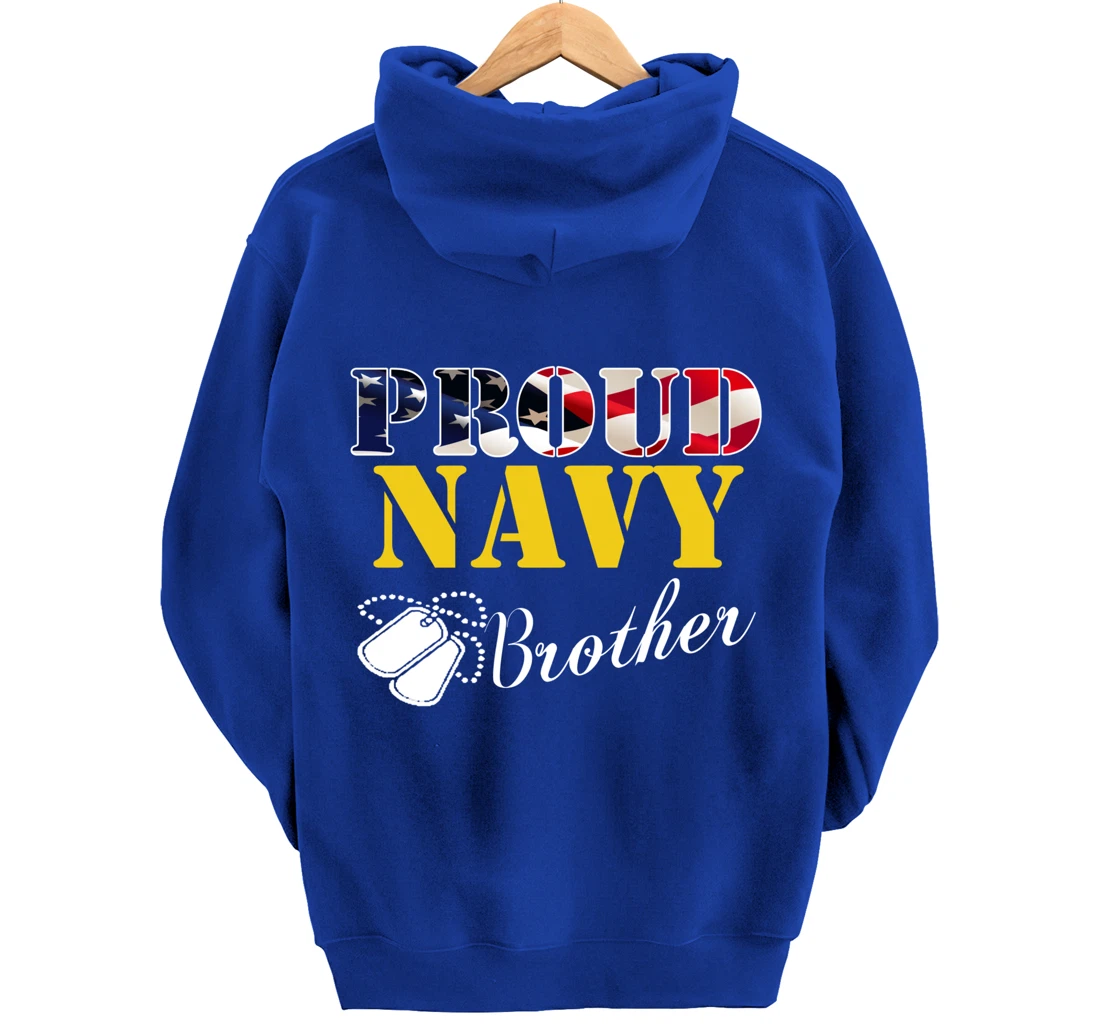 Vintage Proud Navy Brother With American Flag Gift Veteran Pullover Hoodie