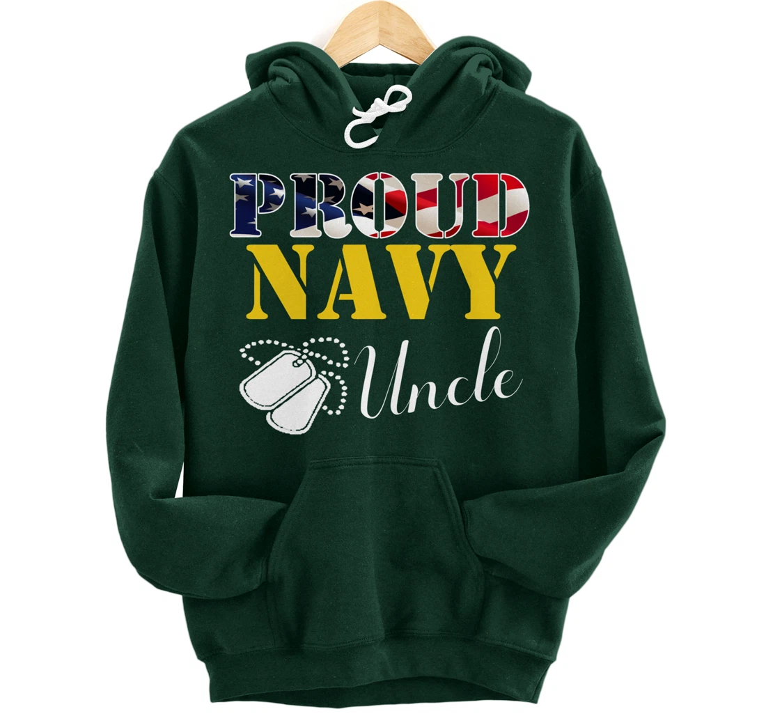 Vintage Proud Navy Uncle With American Flag Gift Veteran Pullover Hoodie