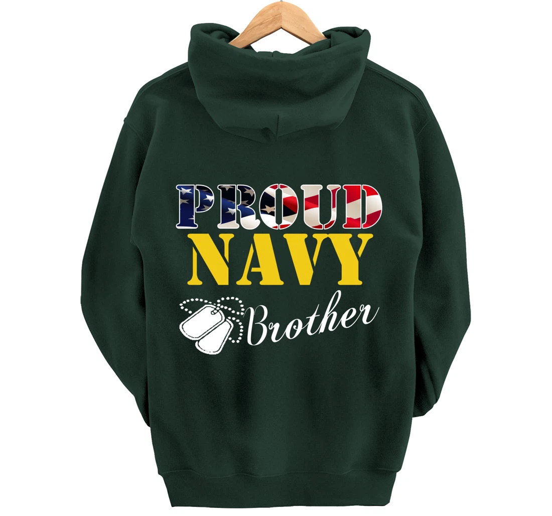 Vintage Proud Navy Brother With American Flag Gift Veteran Pullover Hoodie
