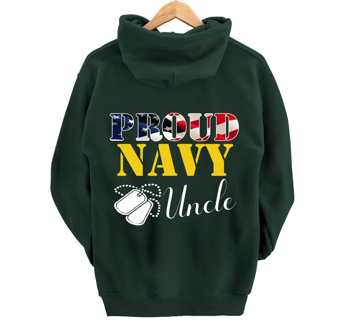 Vintage Proud Navy Uncle With American Flag Gift Veteran Pullover Hoodie