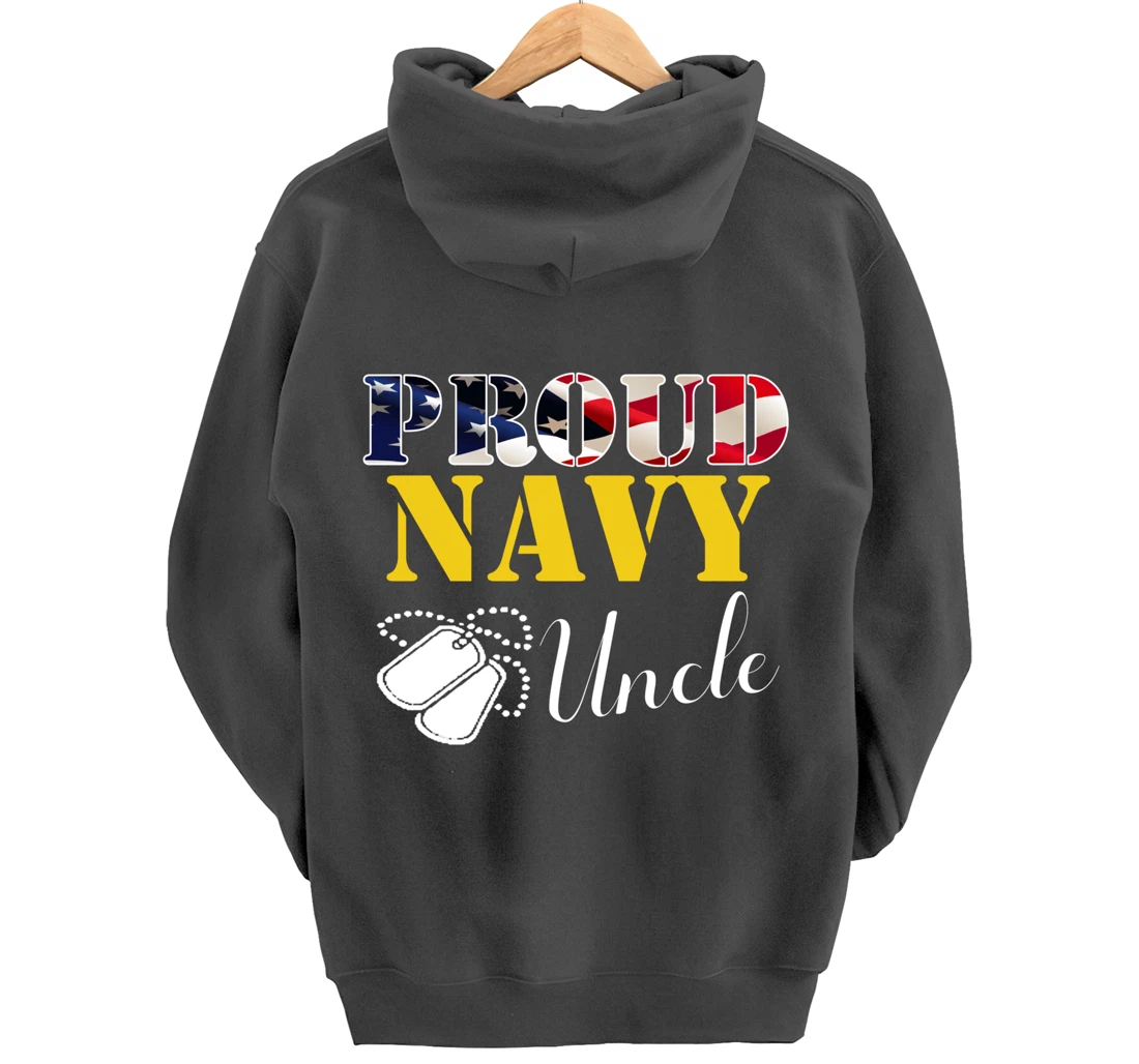 Vintage Proud Navy Uncle With American Flag Gift Veteran Pullover Hoodie