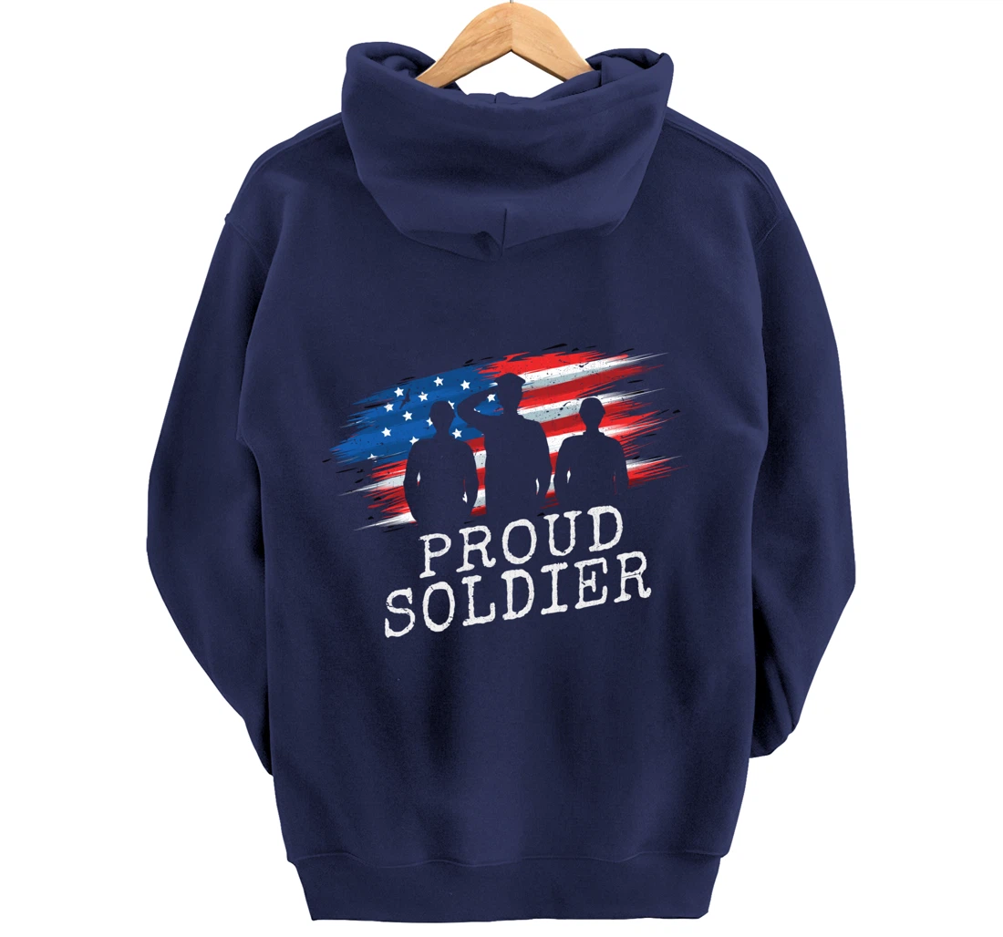 Proud Soldier US Flag Freedom Patriotic American Veteran Pullover Hoodie