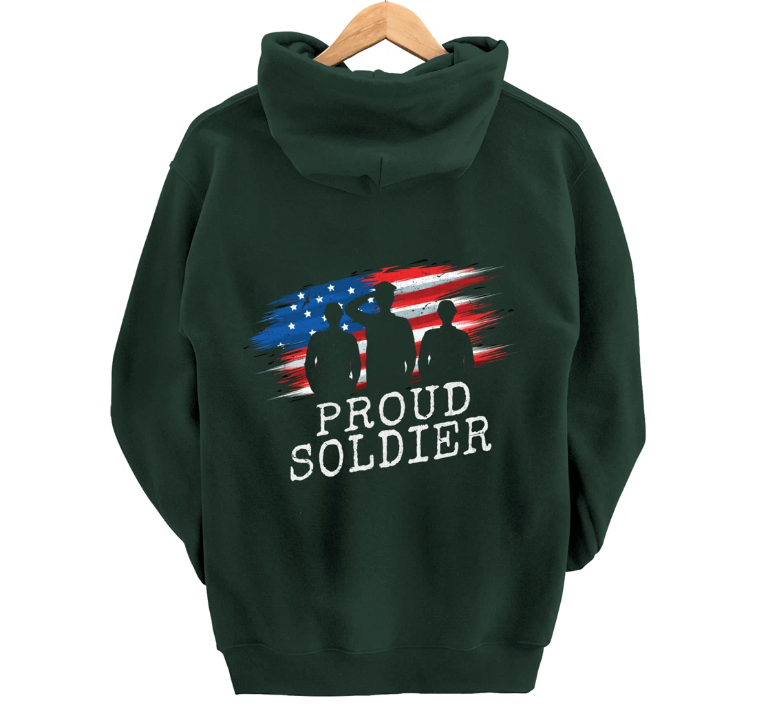Proud Soldier US Flag Freedom Patriotic American Veteran Pullover Hoodie