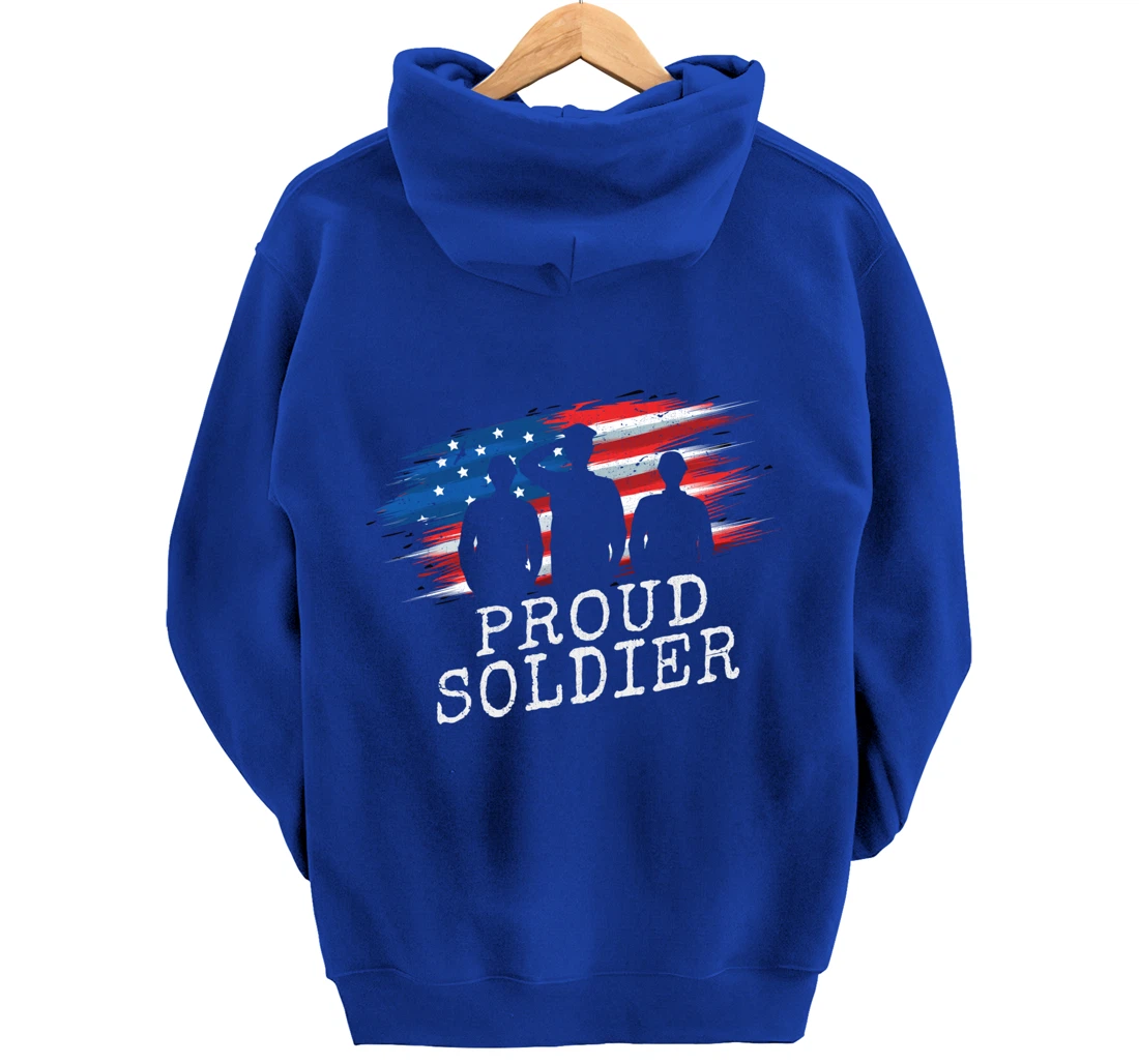 Proud Soldier US Flag Freedom Patriotic American Veteran Pullover Hoodie