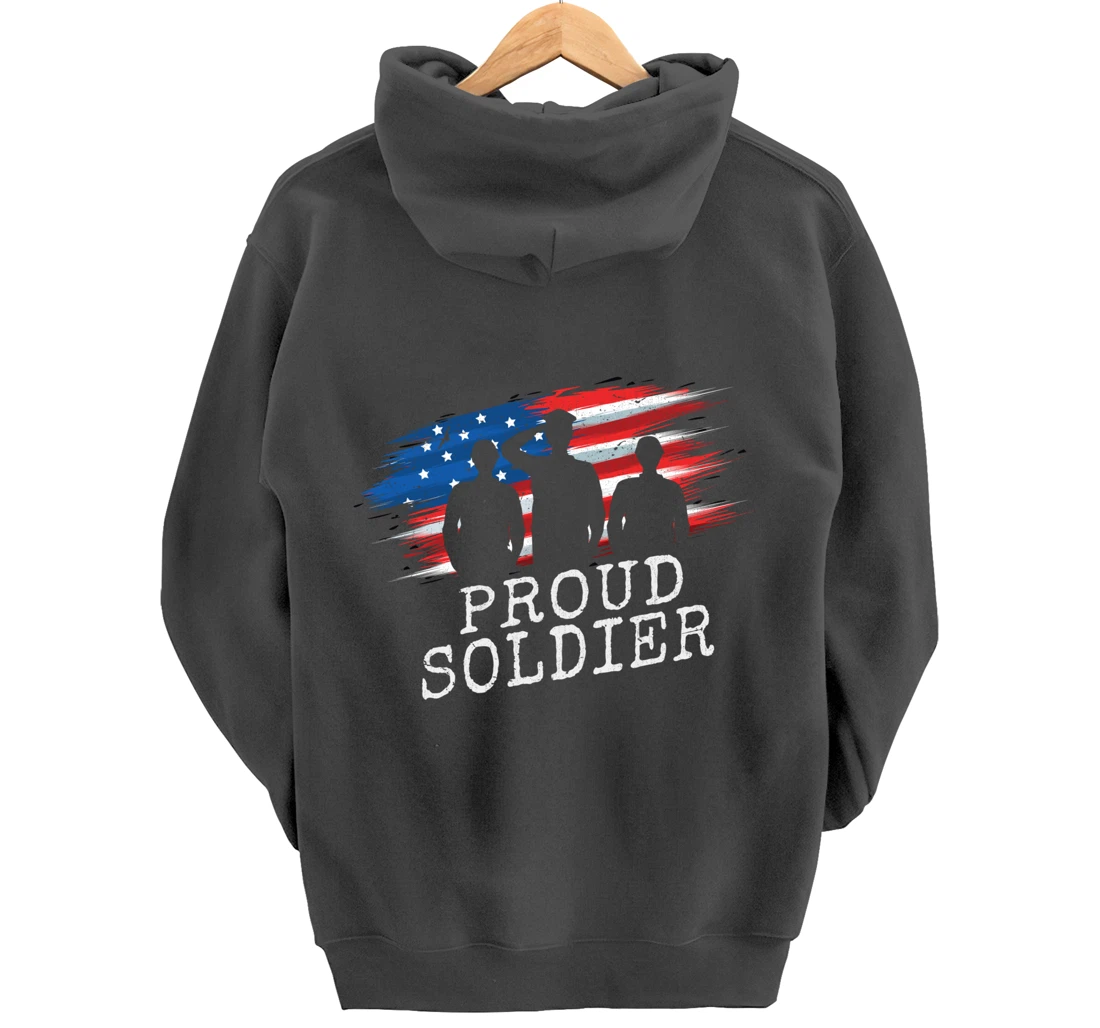 Proud Soldier US Flag Freedom Patriotic American Veteran Pullover Hoodie