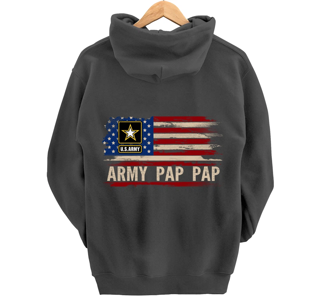Vintage Army Pap Pap With American Flag For Veteran Gift Pullover Hoodie