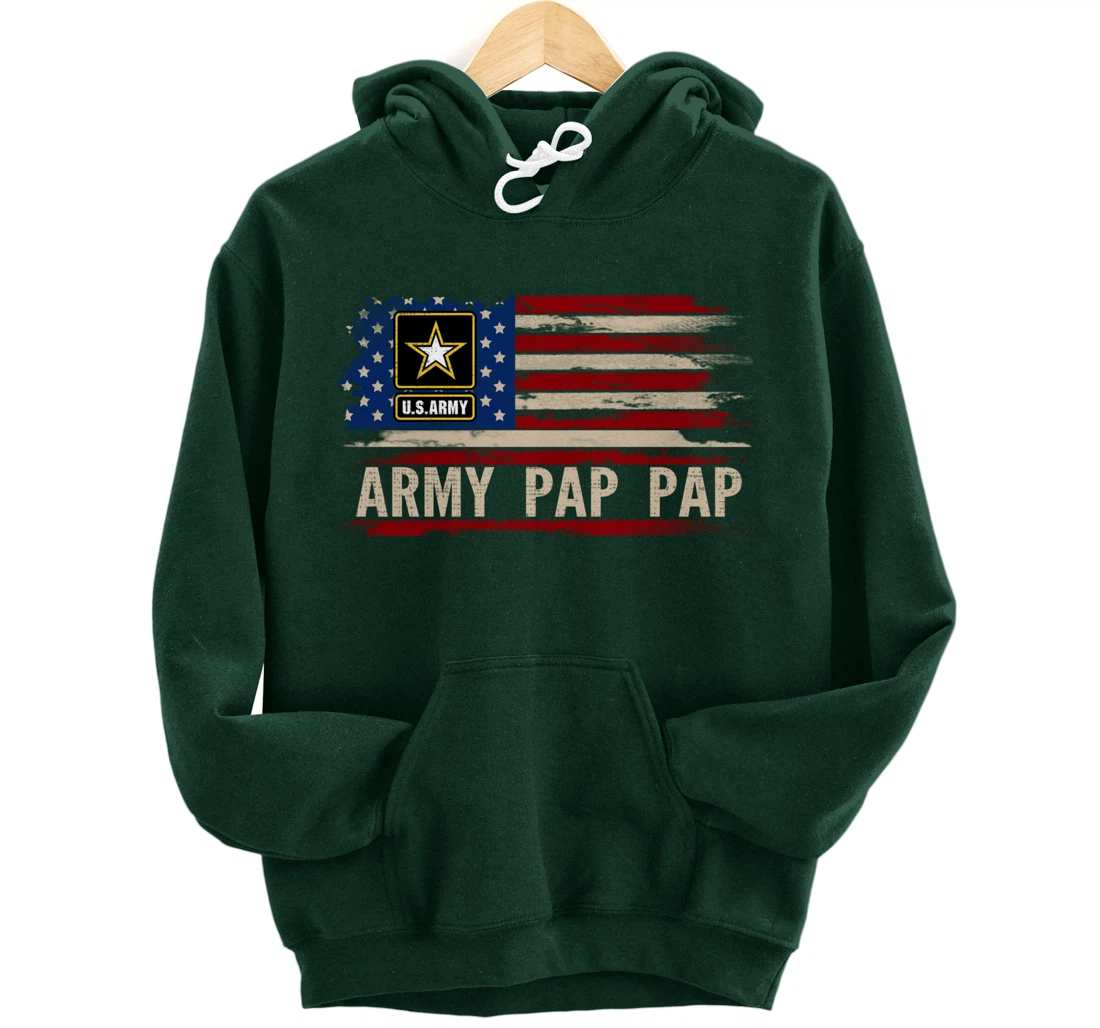 Vintage Army Pap Pap With American Flag For Veteran Gift Pullover Hoodie