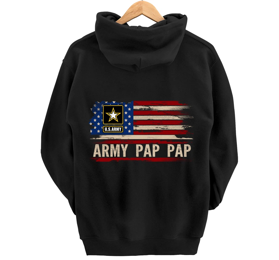 Vintage Army Pap Pap With American Flag For Veteran Gift Pullover Hoodie