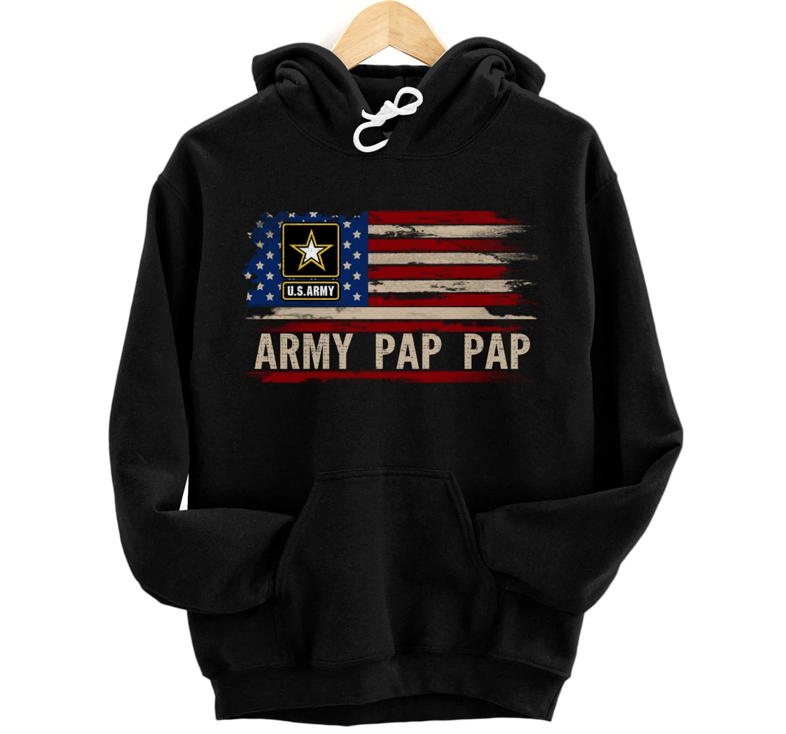 Vintage Army Pap Pap With American Flag For Veteran Gift Pullover Hoodie