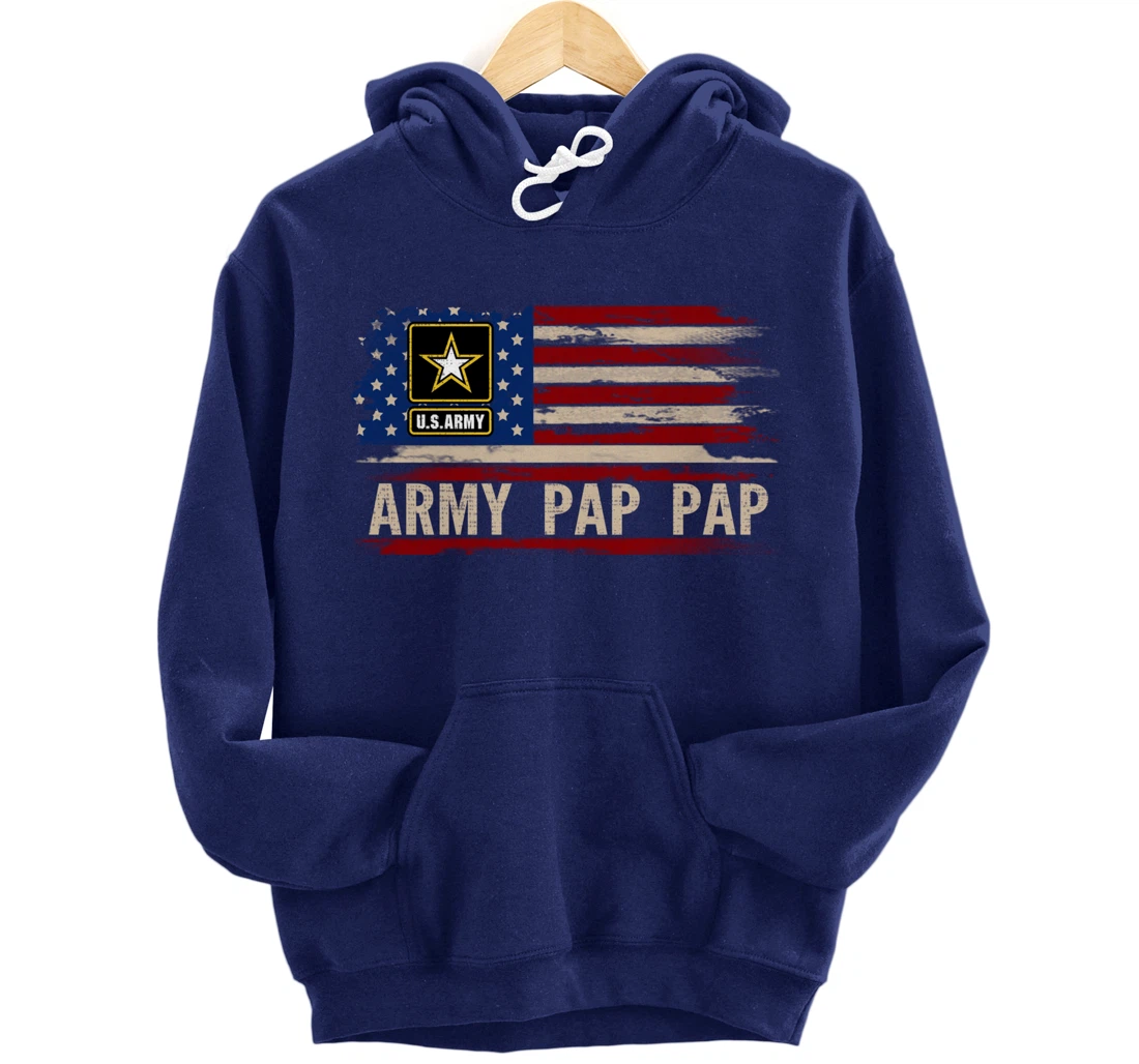 Vintage Army Pap Pap With American Flag For Veteran Gift Pullover Hoodie