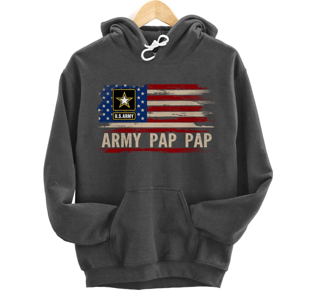 Vintage Army Pap Pap With American Flag For Veteran Gift Pullover Hoodie