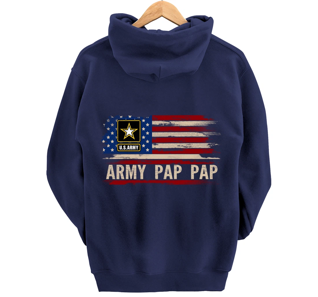 Vintage Army Pap Pap With American Flag For Veteran Gift Pullover Hoodie