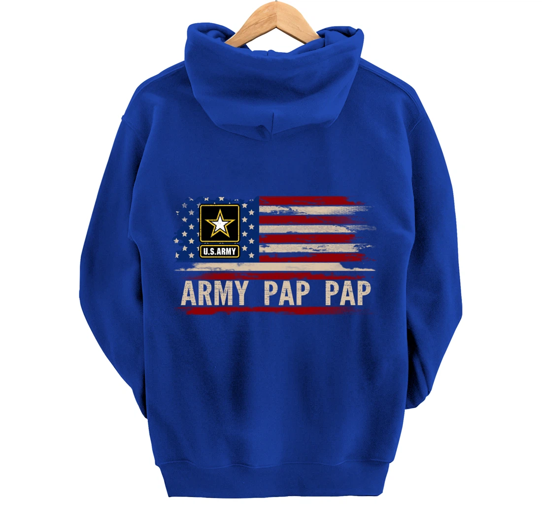 Vintage Army Pap Pap With American Flag For Veteran Gift Pullover Hoodie