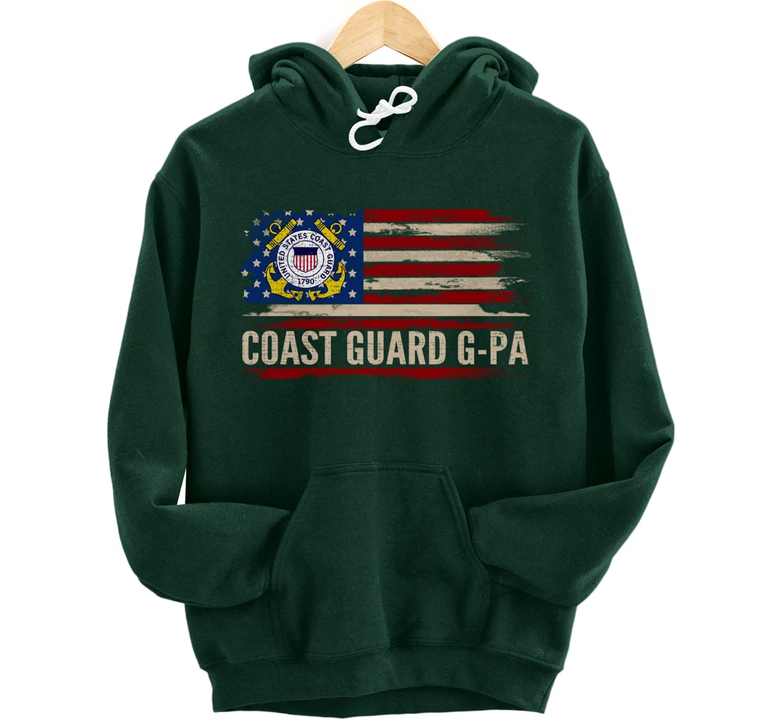 Vintage Coast Guard G-Pa American Flag Veteran Gift Pullover Hoodie