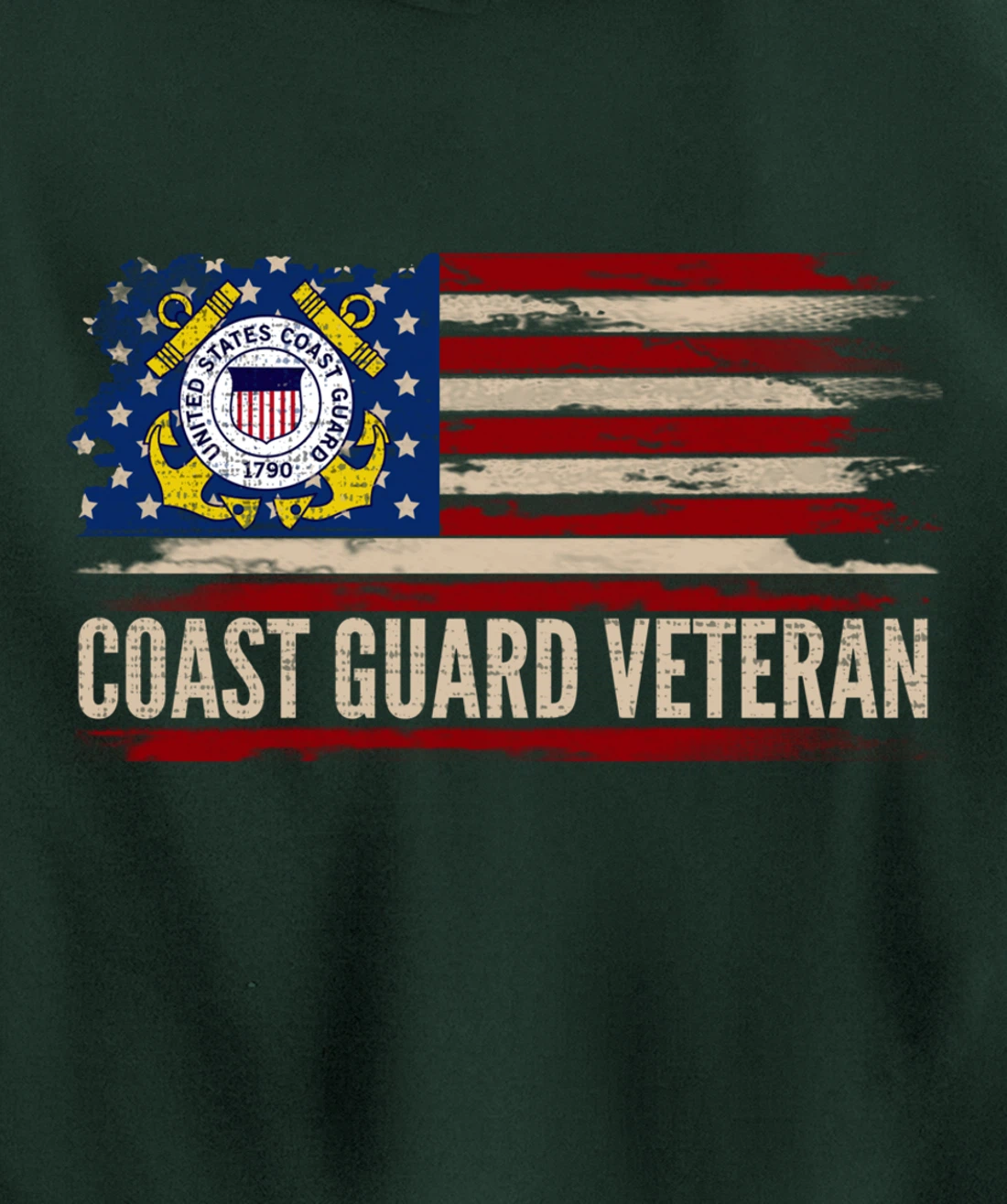 Vintage Coast Guard Veteran American Flag Veteran Gift Pullover Hoodie