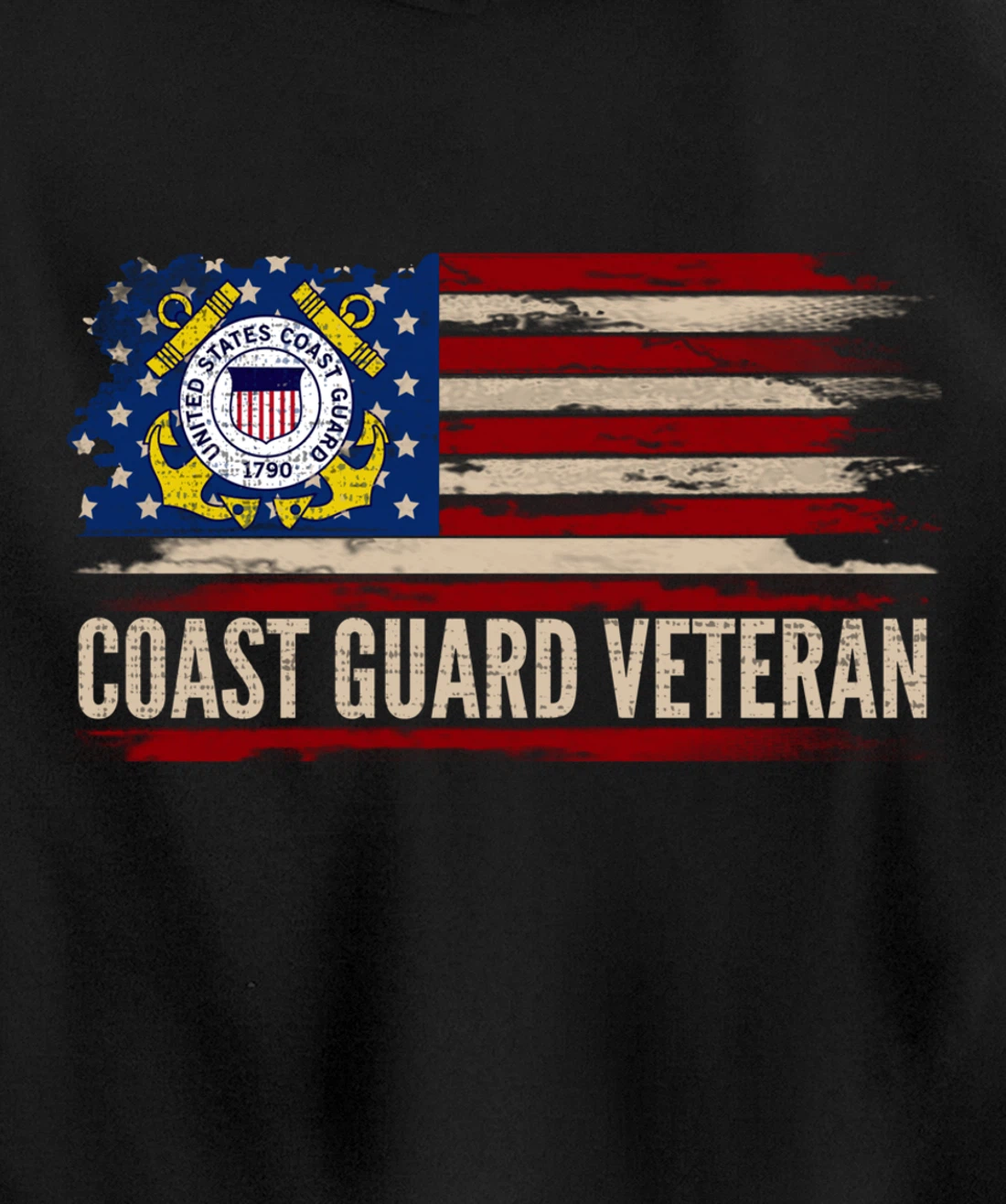 Vintage Coast Guard Veteran American Flag Veteran Gift Pullover Hoodie