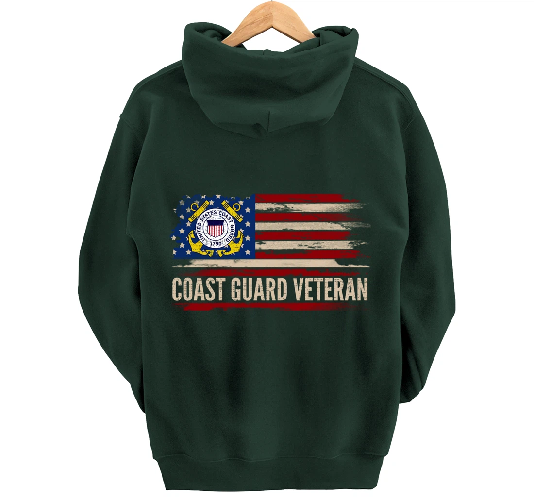 Vintage Coast Guard Veteran American Flag Veteran Gift Pullover Hoodie