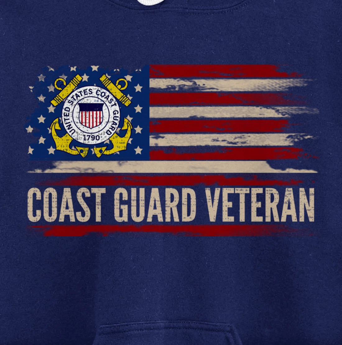 Vintage Coast Guard Veteran American Flag Veteran Gift Pullover Hoodie