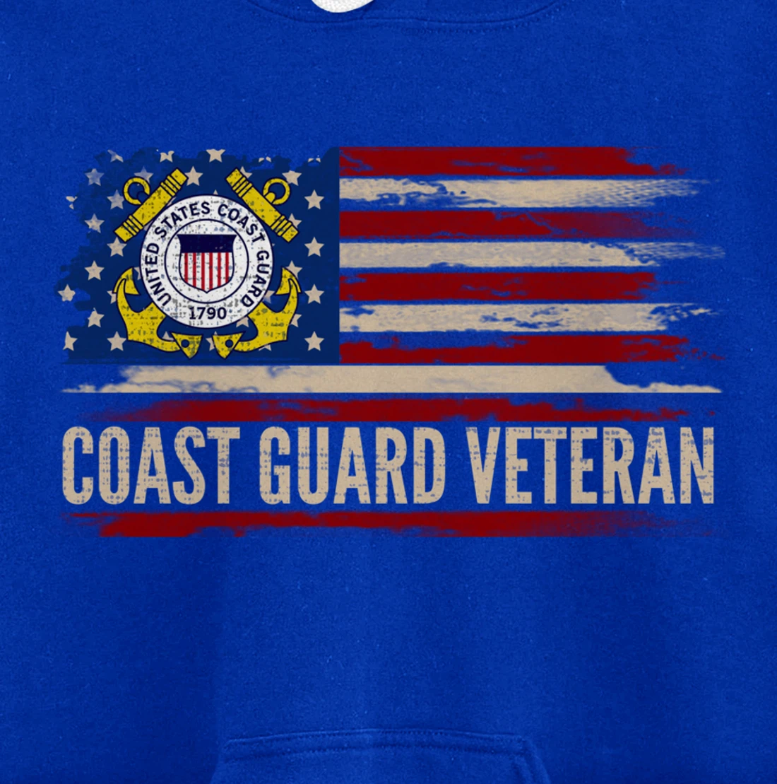 Vintage Coast Guard Veteran American Flag Veteran Gift Pullover Hoodie