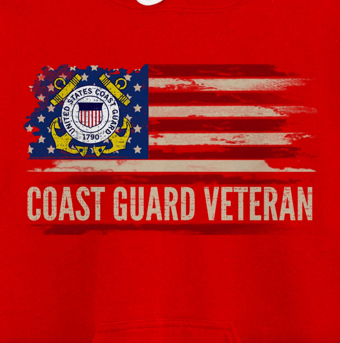 Vintage Coast Guard Veteran American Flag Veteran Gift Pullover Hoodie