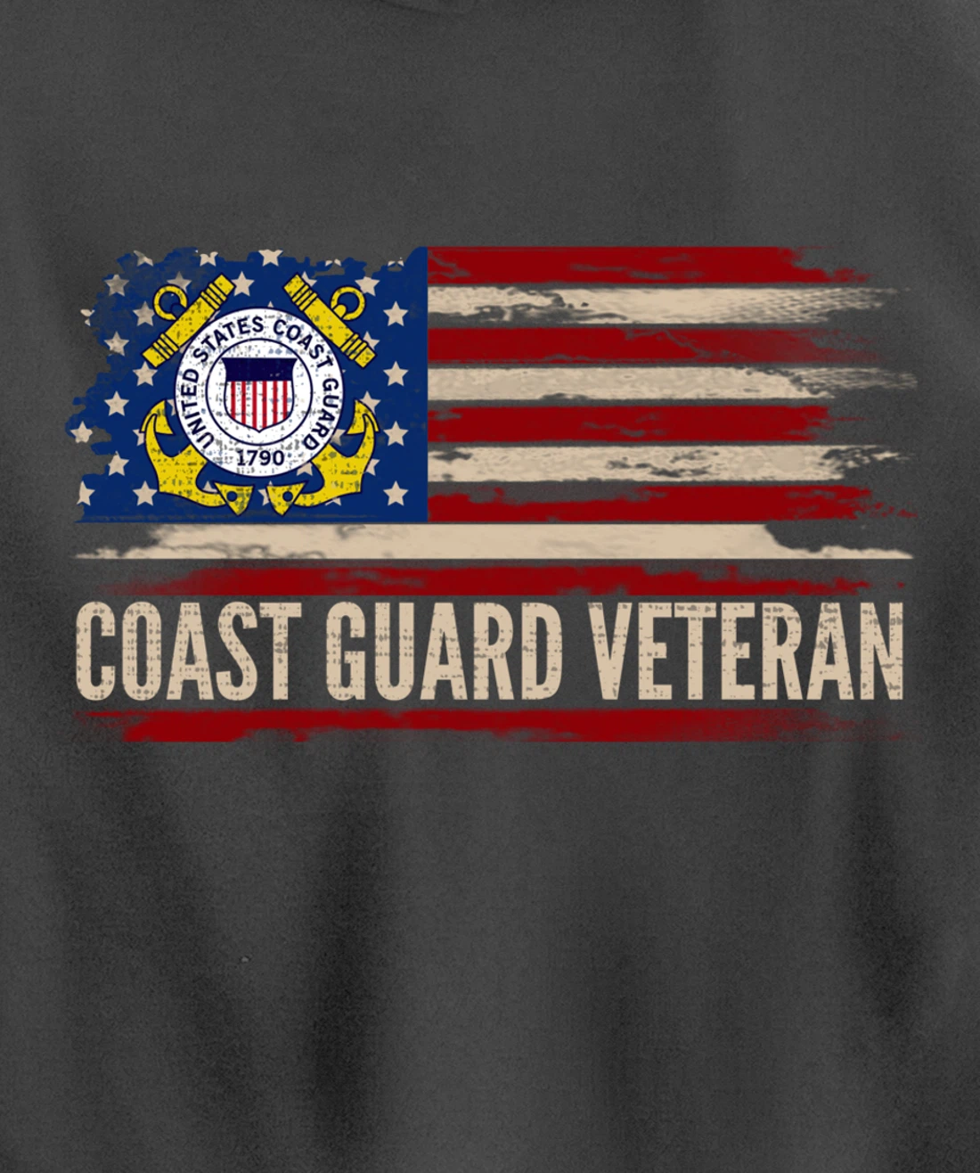 Vintage Coast Guard Veteran American Flag Veteran Gift Pullover Hoodie