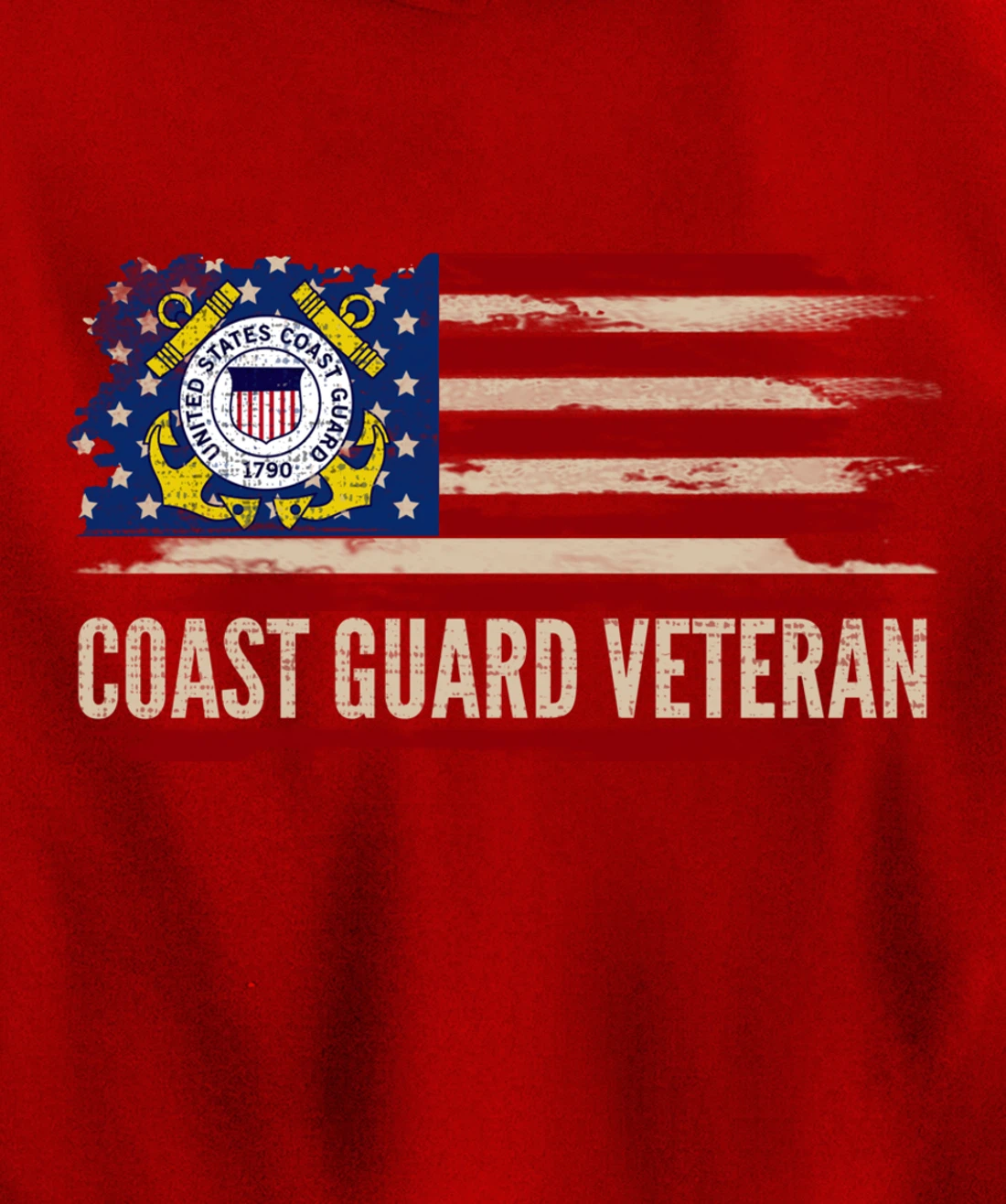 Vintage Coast Guard Veteran American Flag Veteran Gift Pullover Hoodie