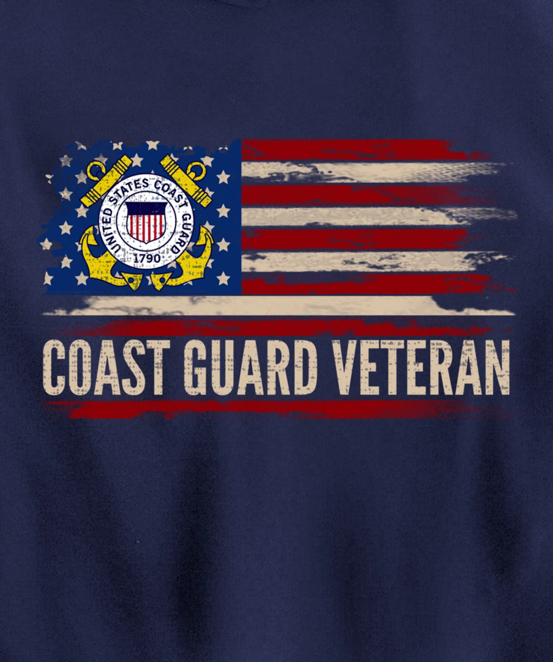 Vintage Coast Guard Veteran American Flag Veteran Gift Pullover Hoodie