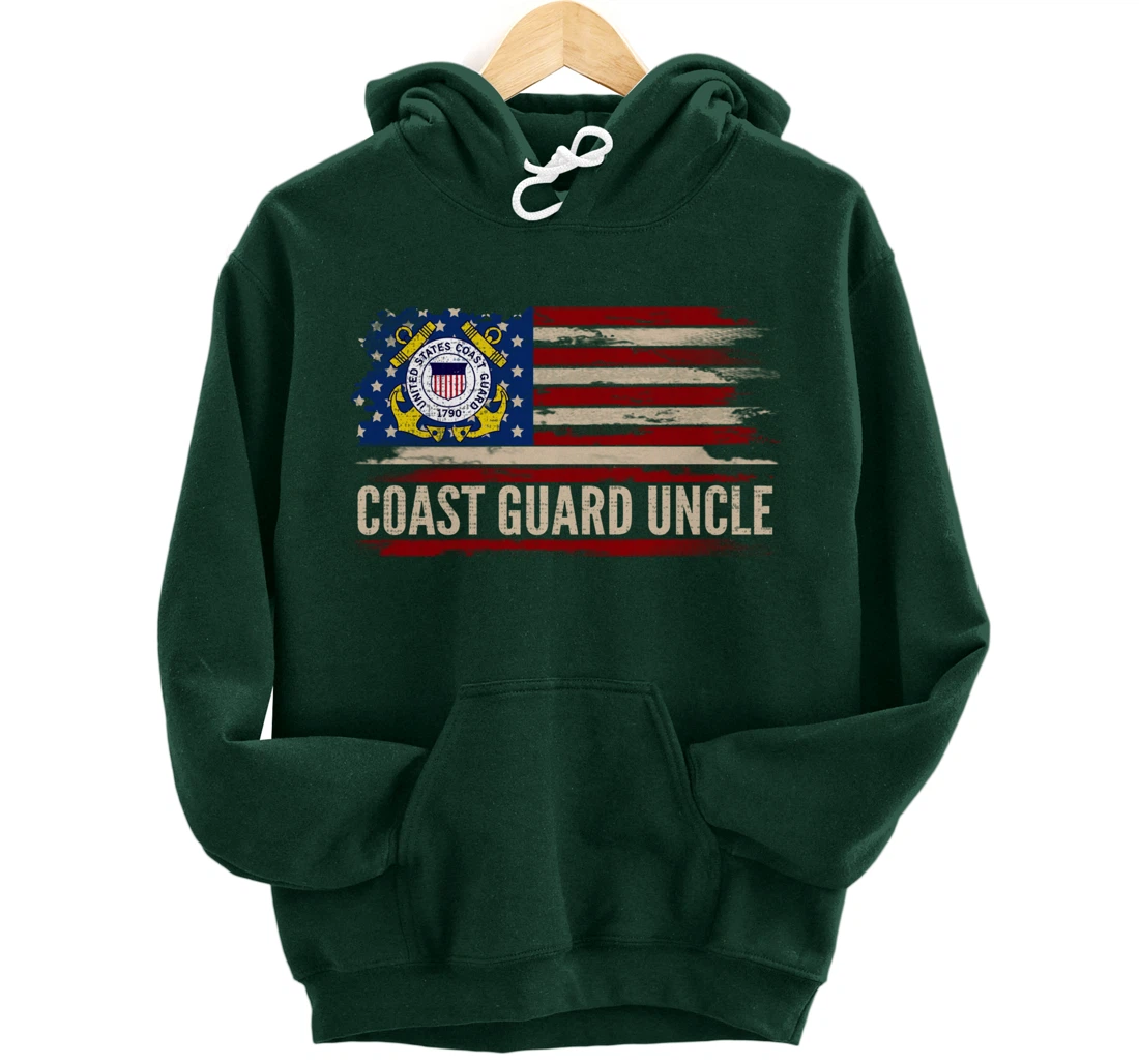 Vintage Coast Guard Uncle American Flag Veteran Gift Pullover Hoodie