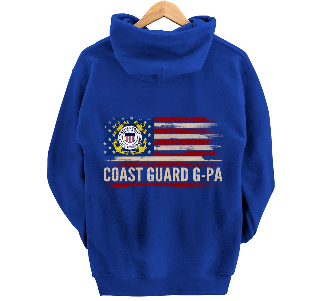 Vintage Coast Guard G-Pa American Flag Veteran Gift Pullover Hoodie