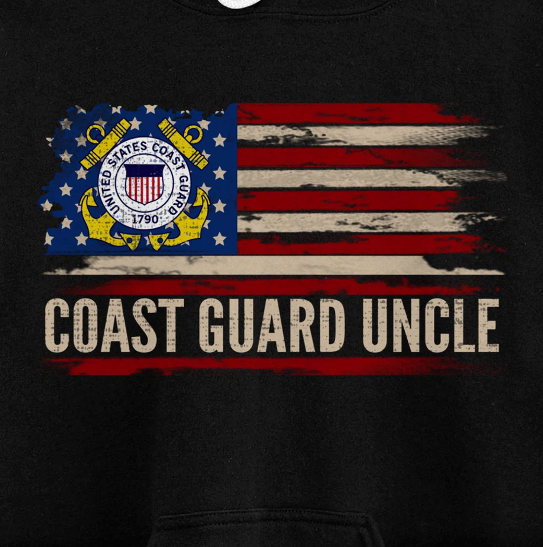 Vintage Coast Guard Uncle American Flag Veteran Gift Pullover Hoodie