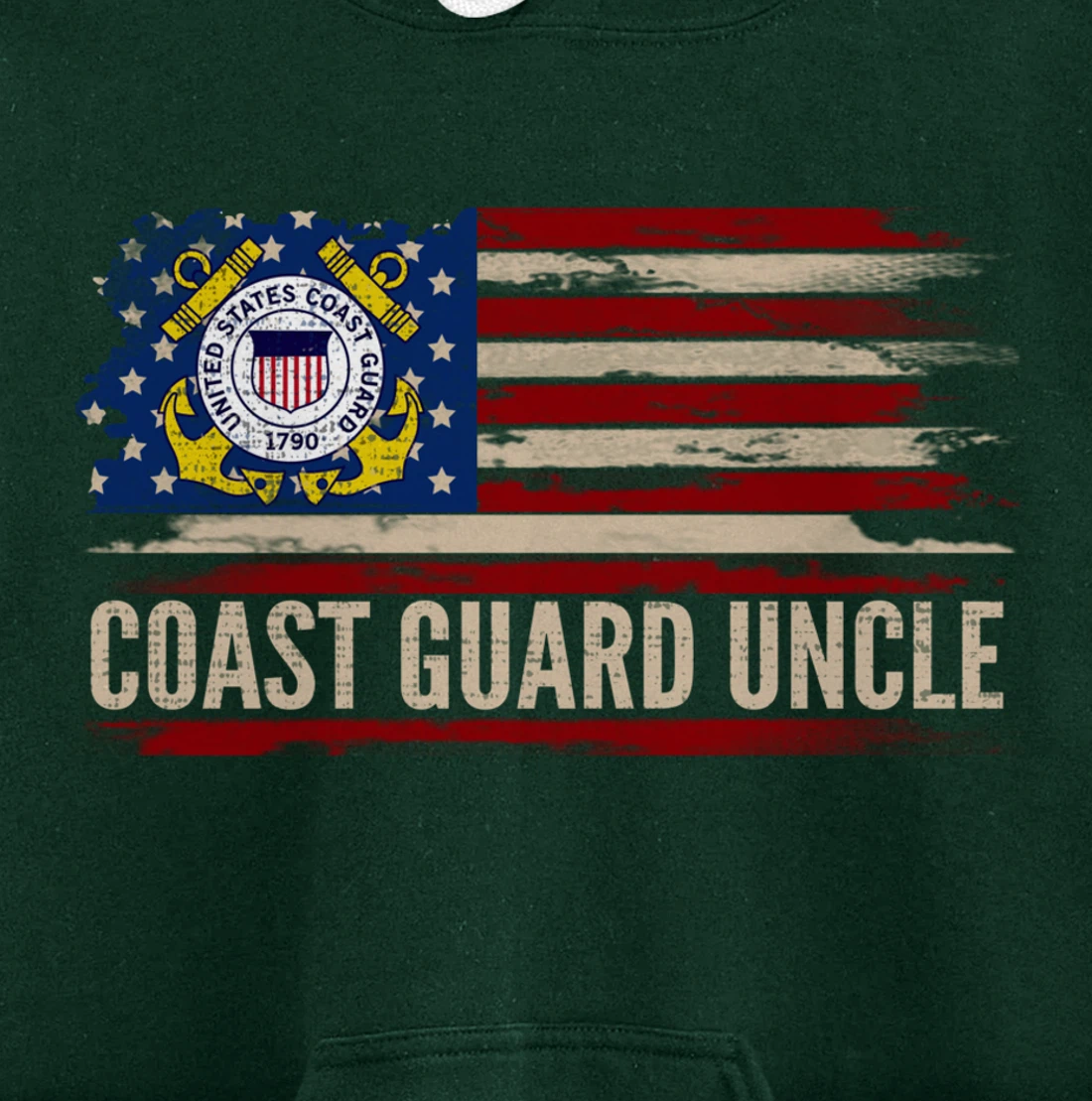Vintage Coast Guard Uncle American Flag Veteran Gift Pullover Hoodie