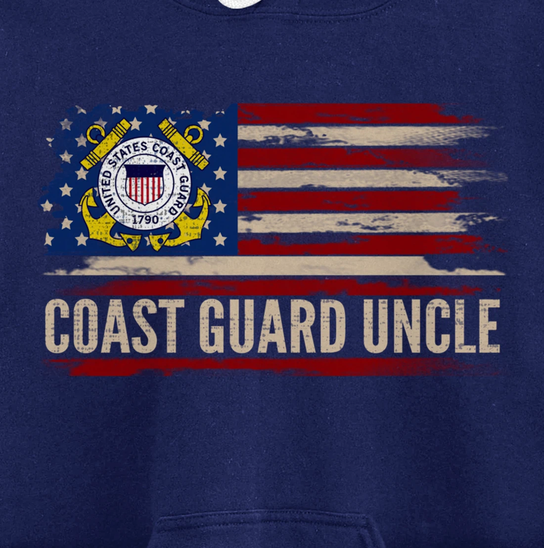Vintage Coast Guard Uncle American Flag Veteran Gift Pullover Hoodie