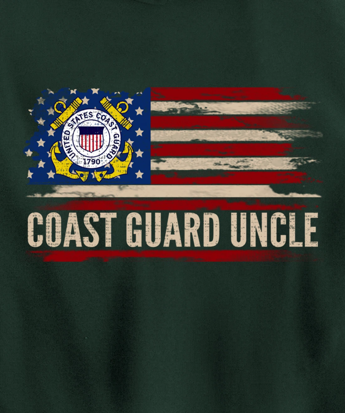 Vintage Coast Guard Uncle American Flag Veteran Gift Pullover Hoodie