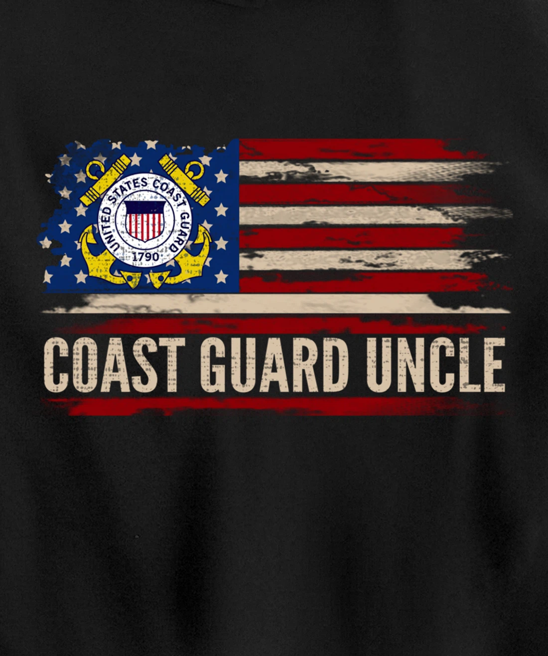 Vintage Coast Guard Uncle American Flag Veteran Gift Pullover Hoodie