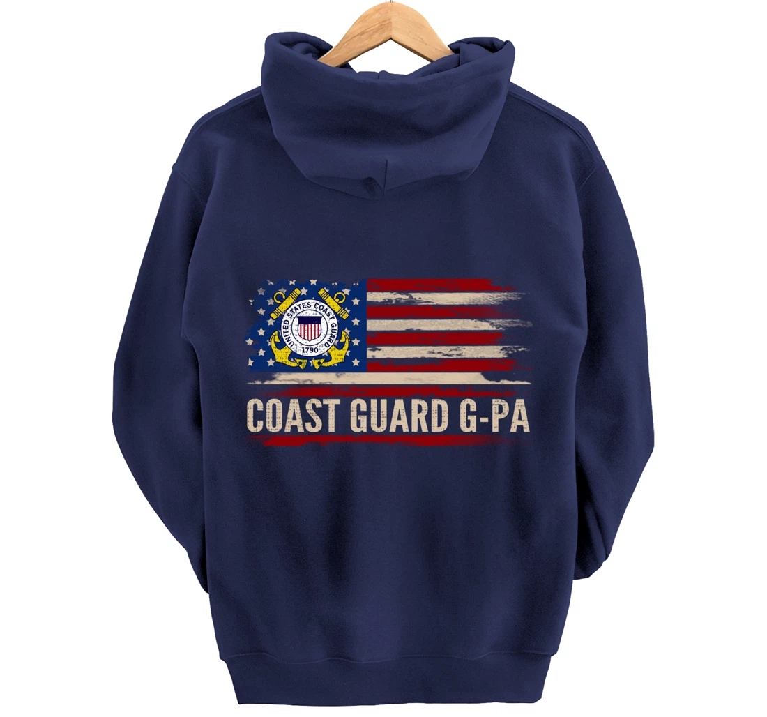 Vintage Coast Guard G-Pa American Flag Veteran Gift Pullover Hoodie