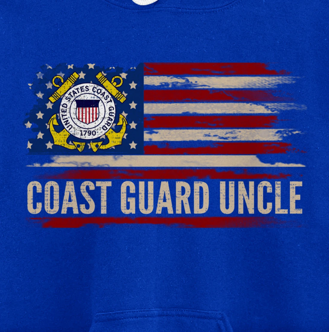 Vintage Coast Guard Uncle American Flag Veteran Gift Pullover Hoodie