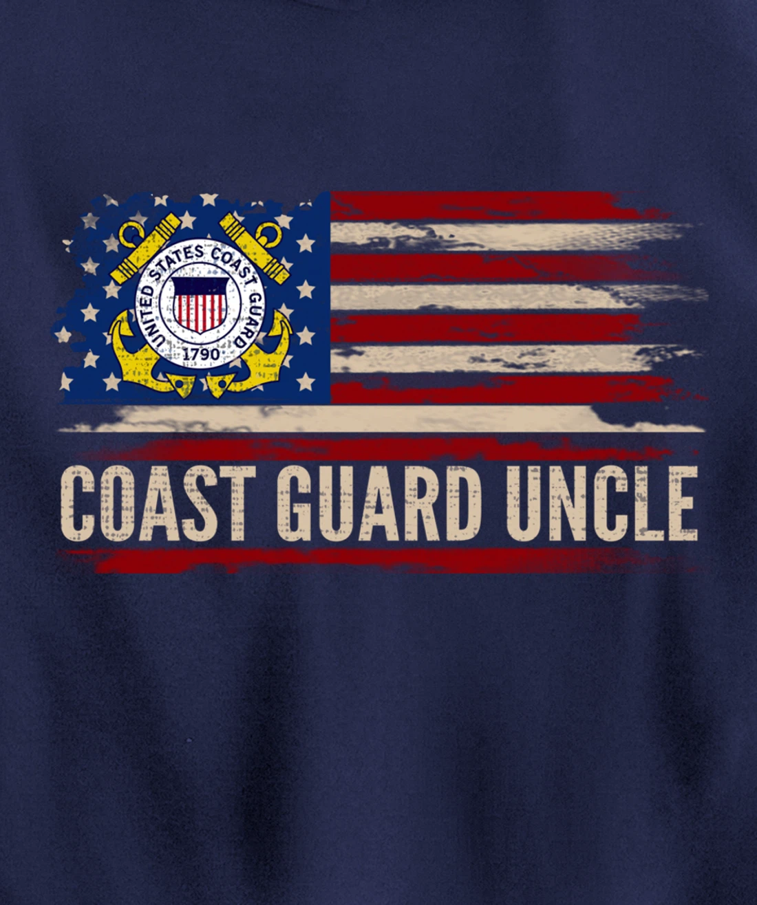 Vintage Coast Guard Uncle American Flag Veteran Gift Pullover Hoodie