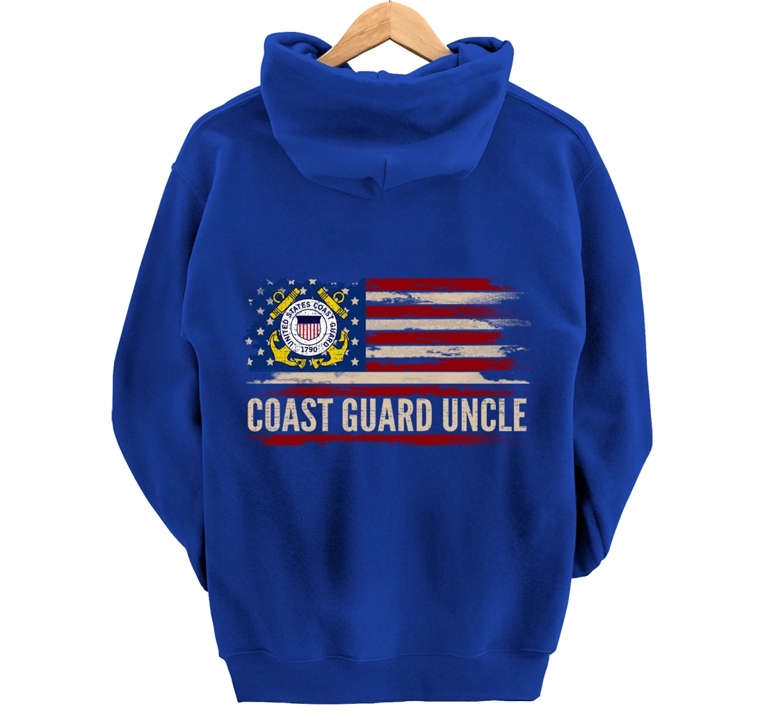 Vintage Coast Guard Uncle American Flag Veteran Gift Pullover Hoodie