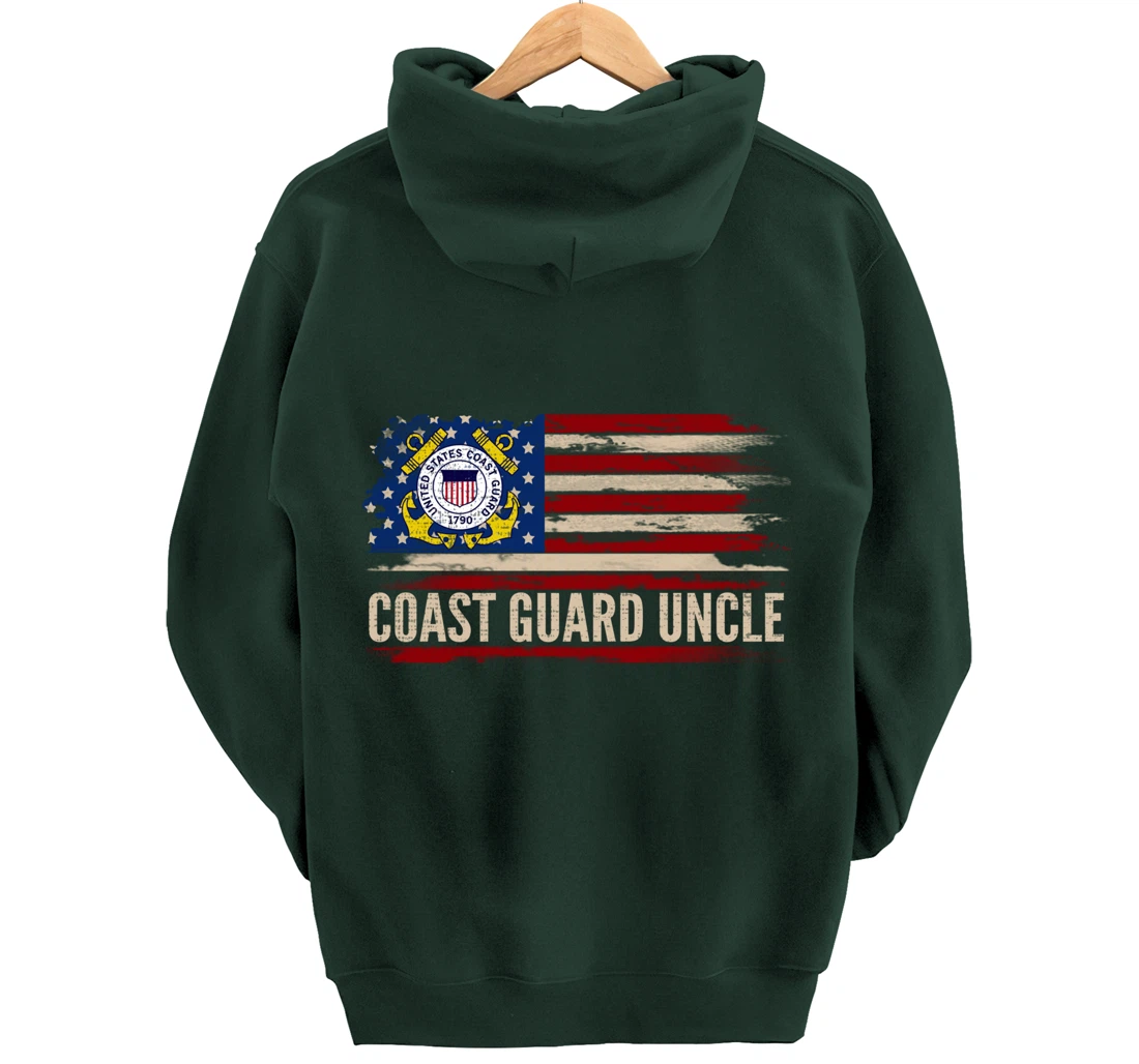 Vintage Coast Guard Uncle American Flag Veteran Gift Pullover Hoodie