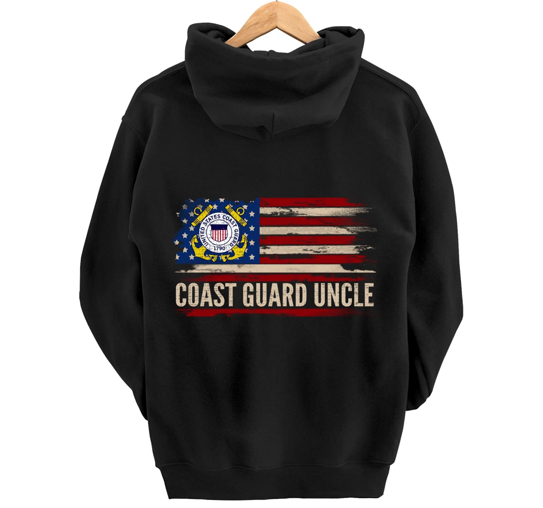 Vintage Coast Guard Uncle American Flag Veteran Gift Pullover Hoodie