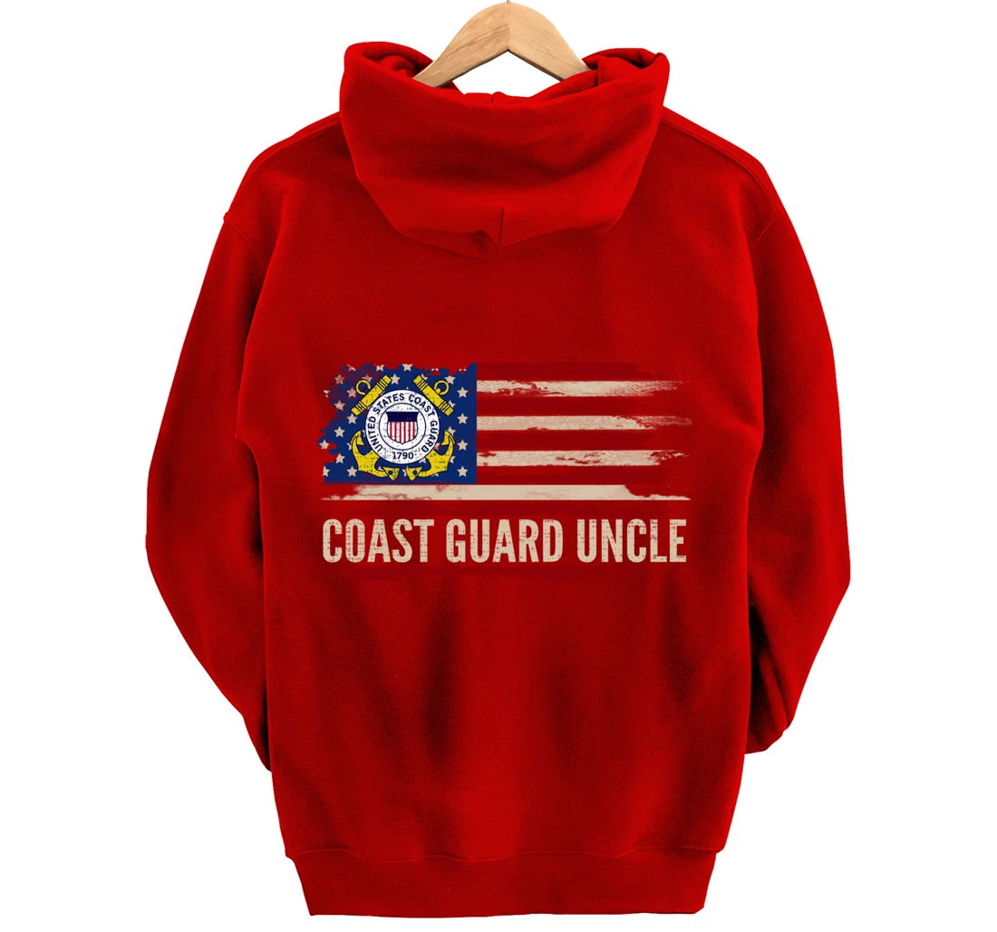 Vintage Coast Guard Uncle American Flag Veteran Gift Pullover Hoodie