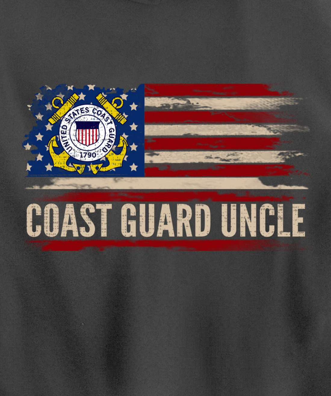 Vintage Coast Guard Uncle American Flag Veteran Gift Pullover Hoodie