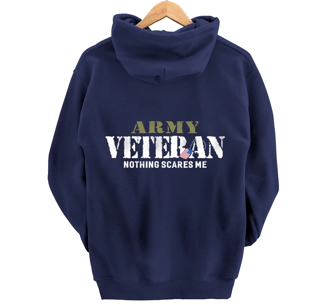 Men's Army Veteran Nothing Scares Me American Flag Pullover Hoodie